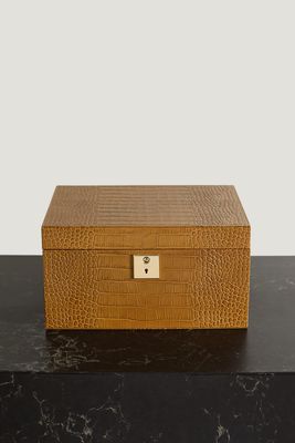 Smythson - Mara Croc-effect Leather Jewellery Box - Brown