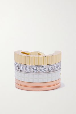 Boucheron - Quatre White Edition 18-karat Yellow, White And Rose Gold, Ceramic And Diamond Single Clip Earring - one size