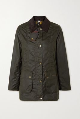 Barbour - Beadnell Corduroy-trimmed Waxed-cotton Jacket - Green