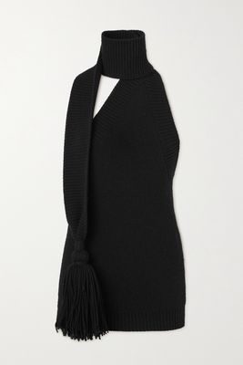 Bottega Veneta - Tasseled Ribbed Wool Halterneck Top - Black