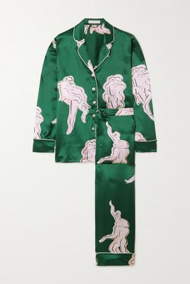Olivia von Halle - Lila Printed Silk-satin Pajama Set - Green