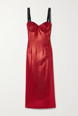 Dolce & Gabbana - Satin-trimmed Metallic Stretch-jersey Midi Dress - Red