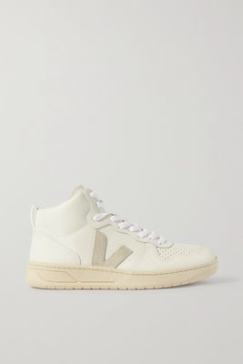 Veja - V-15 Suede-trimmed Perforated Leather High-top Sneakers - White