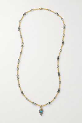 Sylva & Cie - 18-karat Gold, Platinite, Diamond And Turquoise Necklace - one size