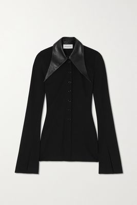 16ARLINGTON - Opala Leather-trimmed Stretch-crepe Shirt - Black