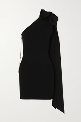 AZ Factory - Mybody One-shoulder Bow-detailed Stretch-knit Mini Dress - Black