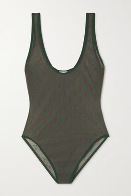 SAINT LAURENT - Printed Tulle Bodysuit - Green