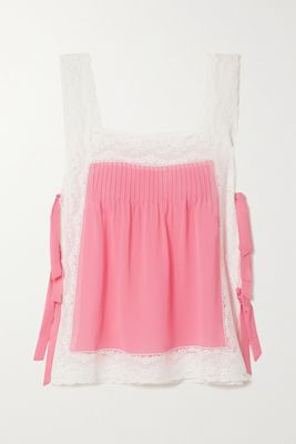 Loretta Caponi - Fiocchini Lace-trimmed Silk-georgette Pajama Top - Pink