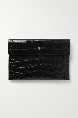 Alexander McQueen - Envelope Croc-effect Leather Pouch - Black