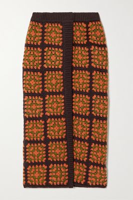 Alanui - Positive Vibes Crochet-knit Cotton Midi Skirt - Brown