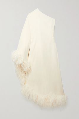 Taller Marmo - Ubud One-shoulder Feather-trimmed Crepe Maxi Dress - Ivory