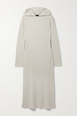 Theory - Hooded Ribbed Wool And Cashmere-blend Midi Dress - Ecru
