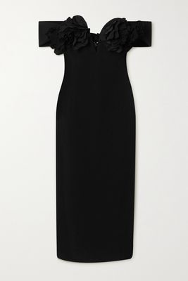 Oscar de la Renta - Off-the-shoulder Taffeta-trimmed Cady Midi Dress - Black