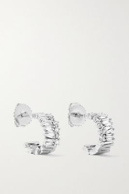Suzanne Kalan - 18-karat White Gold Diamond Hoop Earrings - one size