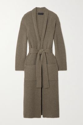 Nili Lotan - Claudine Belted Ribbed Cashmere Cardigan - Brown