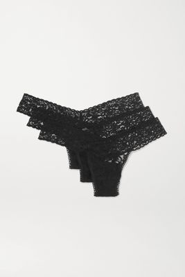 Hanky Panky - Signature Set Of Three Low-rise Stretch-lace Thongs - Black
