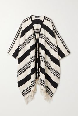 Etro - Leather-trimmed Striped Cotton-blend Jacquard Wrap - Ivory
