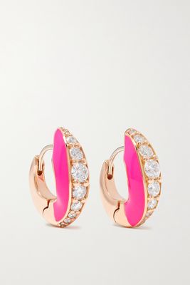 Melissa Kaye - Remi 18-karat Rose Gold, Diamond And Enamel Earrings - one size