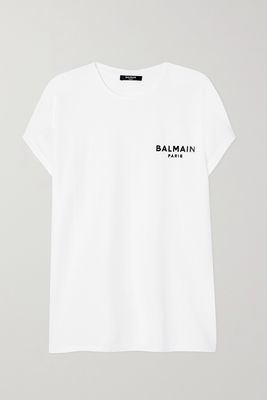 Balmain - Flocked Cotton-jersey T-shirt - White