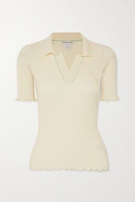 Bottega Veneta - Ruffled Ribbed Wool Polo Shirt - Cream