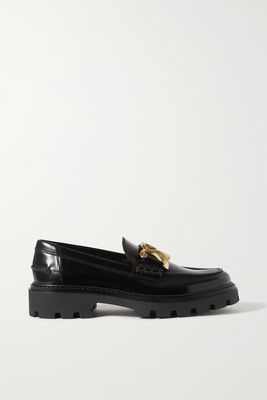Tod's - Gomma Pesante Embellished Glossed-leather Loafers - Black