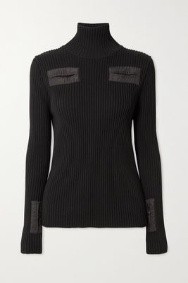 Bottega Veneta - Cutout Shell-trimmed Ribbed Wool-blend Turtleneck Sweater - Black