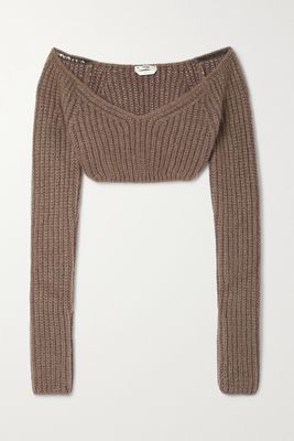 Fendi - Off-the-shoulder Cropped Ribbed-knit Top - Brown
