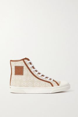 Loewe - Leather-trimmed Jacquard High-top Sneakers - Neutrals