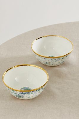 Coralla Maiuri - Piazza Del Popolo Set Of Two Gold-plated Porcelain Fruit Bowls - White