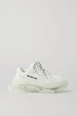 Balenciaga - Triple S Clear Sole Logo-embroidered Leather, Nubuck And Mesh Sneakers - White