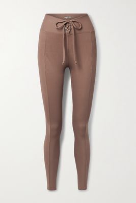 Year of Ours - Lace-up Ribbed Stretch-jersey Leggings - Brown