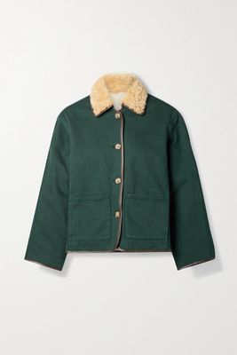 Still Here - Townes Reversible Faux Leather-trimmed Denim And Faux Shearling Jacket - Green