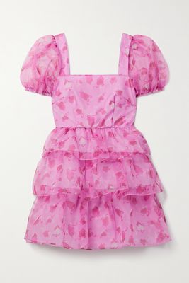 HVN - Mimi Tiered Printed Organza Mini Dress - Pink