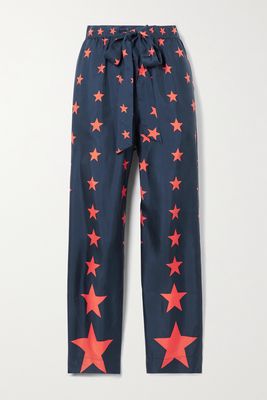 AZ Factory - Pijama You're A Star Printed Silk-twill Wide-leg Pants - Blue