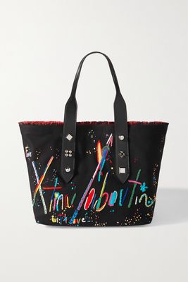 Christian Louboutin - Frangibus Medium Leather-trimmed Embroidered Canvas Tote - Black