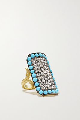 Sylva & Cie - Ten Table 18-karat Gold, Sterling Silver, Diamond And Turquoise Ring - 8