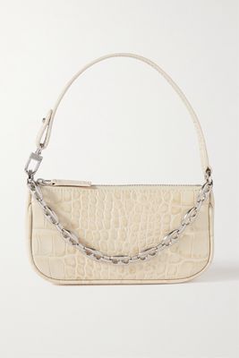 BY FAR - Rachel Mini Chain-embellished Croc-effect Leather Shoulder Bag - Cream