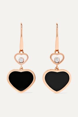 Chopard - Happy Hearts 18-karat Rose Gold, Diamond And Onyx Earrings - one size