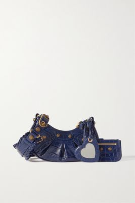 Balenciaga - Le Cagole Xs Studded Croc-effect Leather Shoulder Bag - Blue