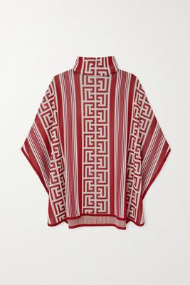 Balmain - Jacquard-knit Poncho - Red