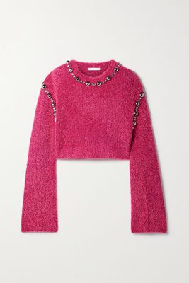 AREA - Cropped Embellished Cotton-blend Sweater - Pink