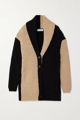 PARTOW - Edith Two-tone Ribbed Cashmere Cardigan - Black