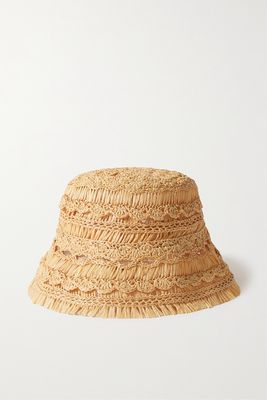 Zimmermann - Postcard Fringed Crocheted Straw Bucket Hat - Neutrals