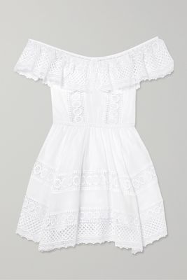 Charo Ruiz - Vaiana Crocheted Lace-paneled Cotton-blend Mini Dress - White