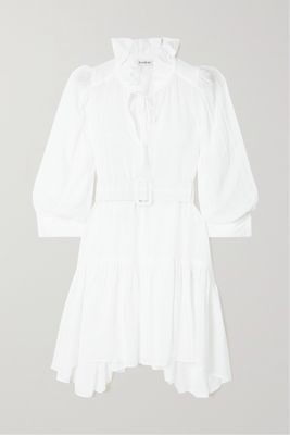 Evarae - Marais Belted Tiered Tencel Lyocell Mini Dress - White
