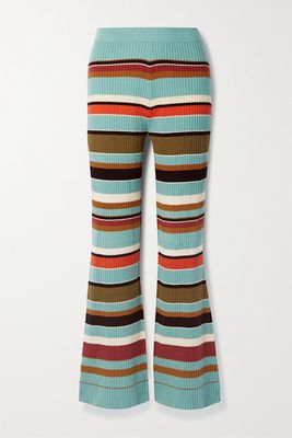 Ulla Johnson - Rochelle Striped Ribbed Wool And Cashmere-blend Flared Pants - Blue