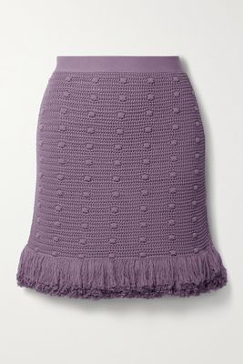 Bottega Veneta - Fringed Polka-dot Crochet-knit Cotton Mini Skirt - Purple