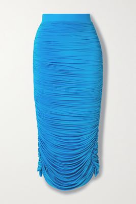 Alex Perry - Ruched Stretch-jersey Midi Skirt - Blue