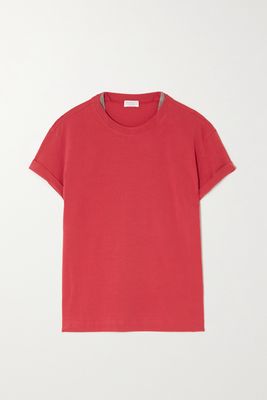 Brunello Cucinelli - Bead-embellished Stretch-cotton Jersey T-shirt - Red