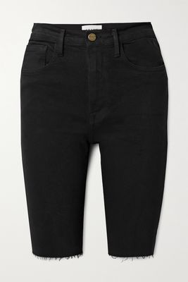 FRAME - Le Vintage Bermuda Frayed Denim Shorts - Black
